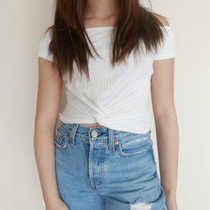 White off sholder tie top